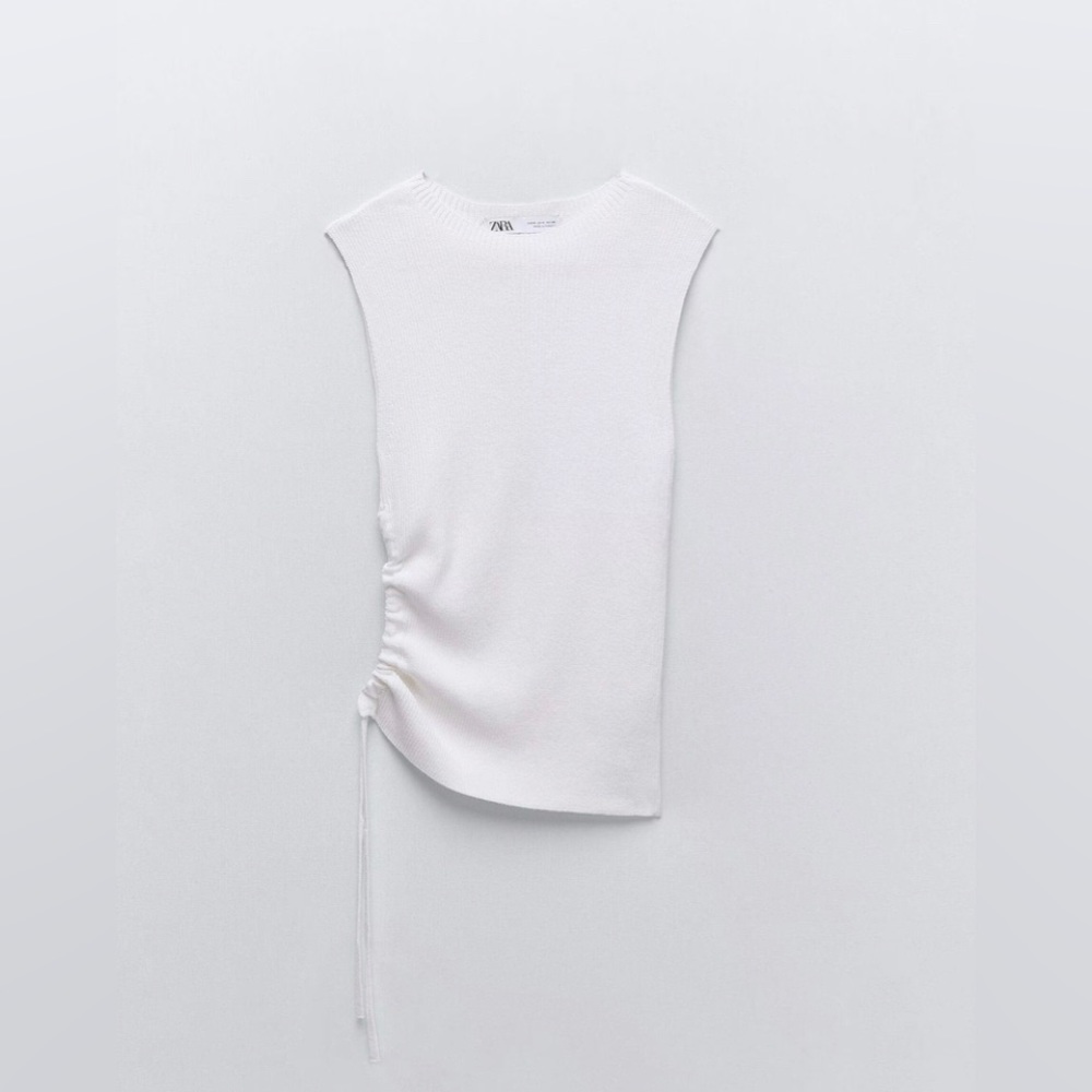 Zara White Sleeveless Ruched Muscle Tee